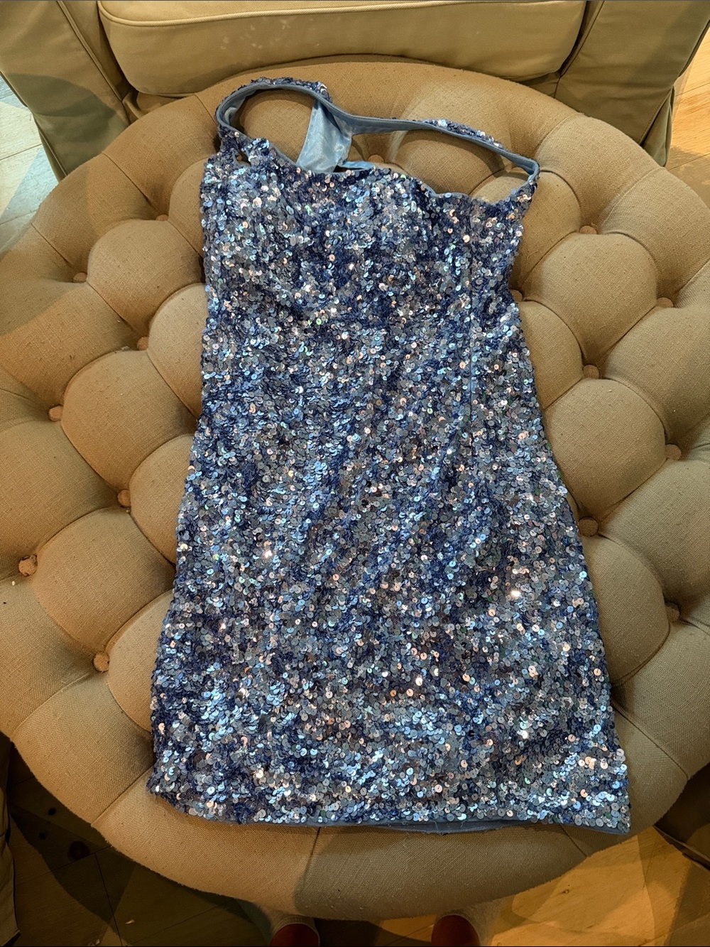 One-Shoulder Sequin Mini Dress in Sparkling Blue